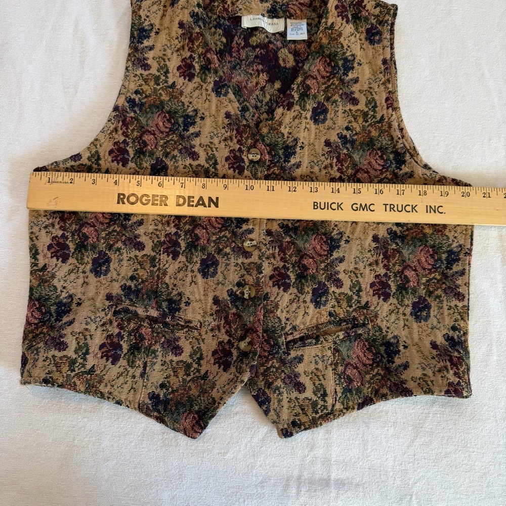 Vintage Floral Tapestry Vest Lemon Grass L Cottagecore Dark Academia 90s Boho - Picture 7 of 9